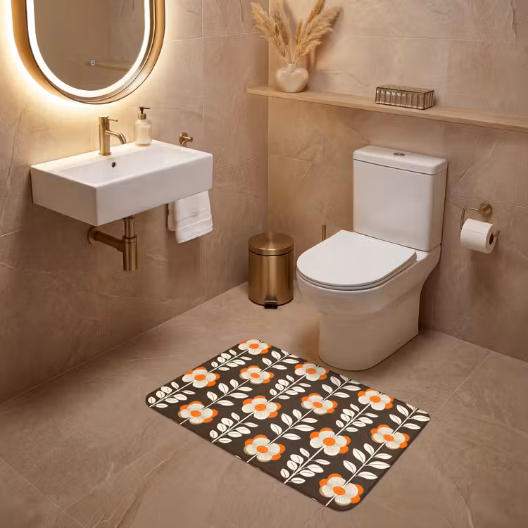 Wc Mat - Bloemen - Retro - Bruin — 4