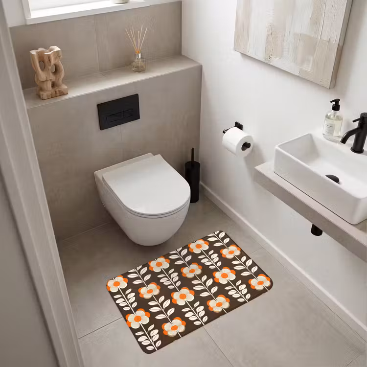 Wc Mat - Bloemen - Retro - Bruin — 6