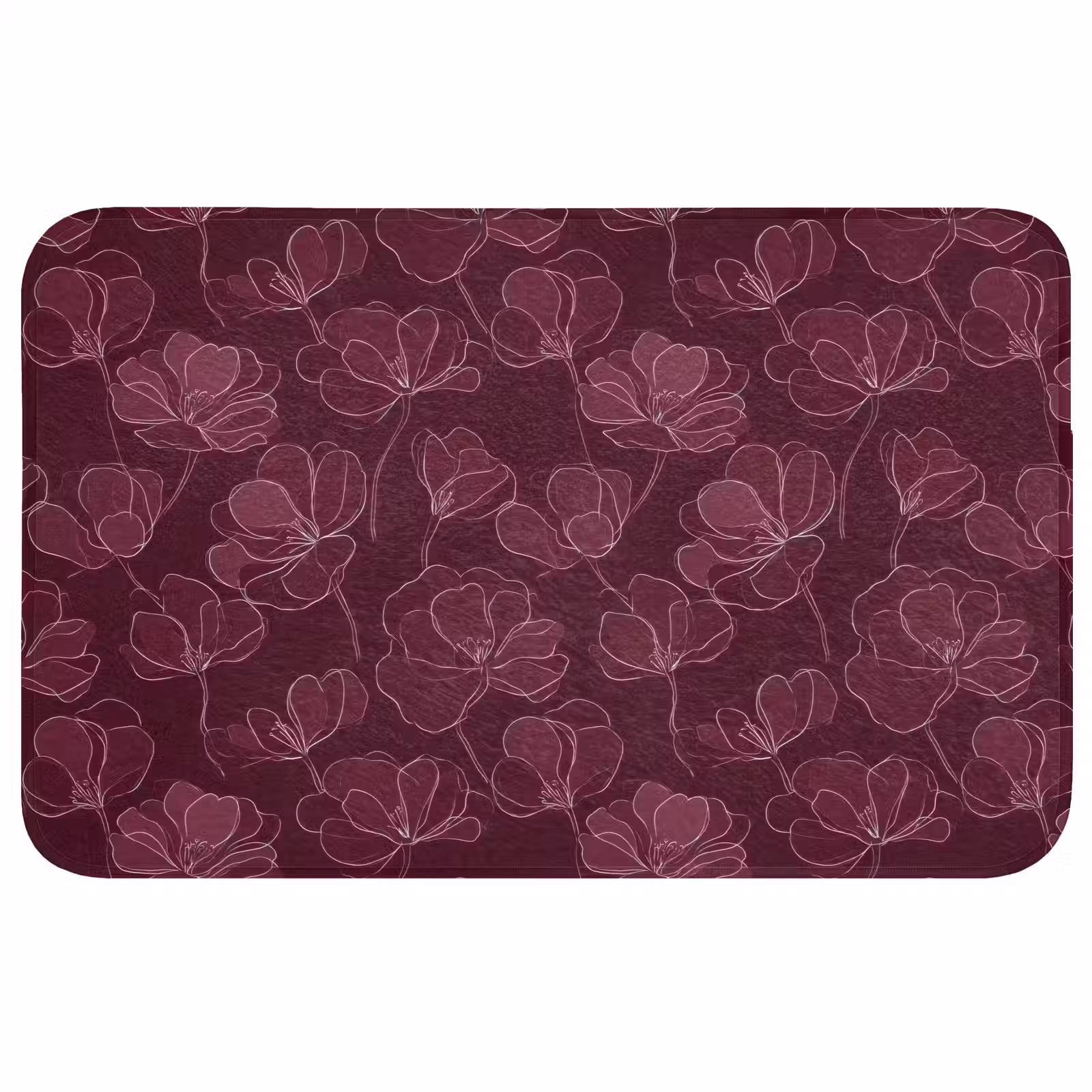 Wc Mat - Bloemen - Patroon - Bordeauxrood — 1