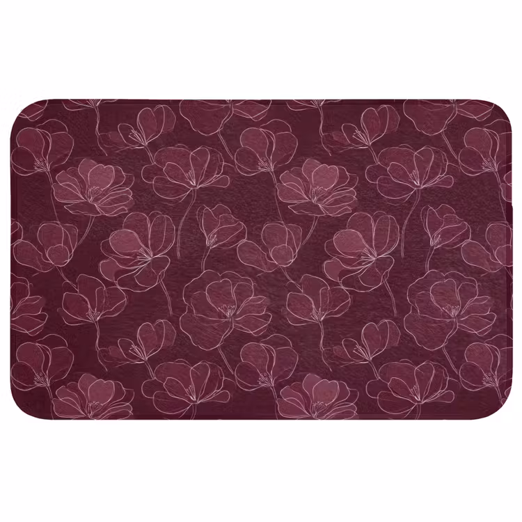 Wc Mat - Bloemen - Patroon - Bordeauxrood