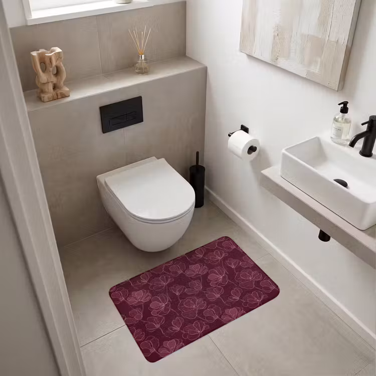 Wc Mat - Bloemen - Patroon - Bordeauxrood — 6