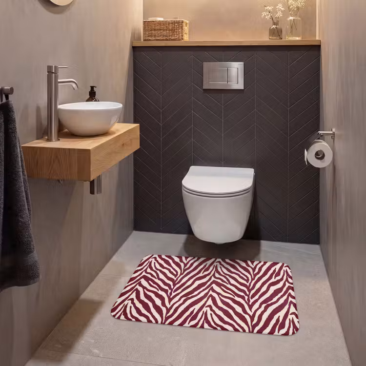 Wc Mat - Zebra - Motief - Bordeaux - Rood — 2