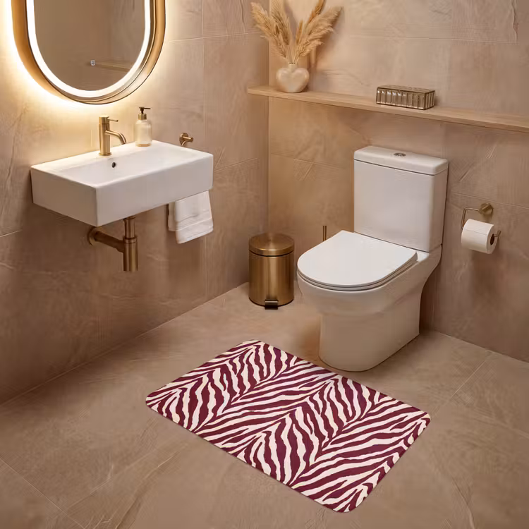 Wc Mat - Zebra - Motief - Bordeaux - Rood — 4