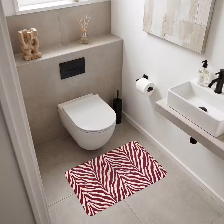 Wc Mat - Zebra - Motief - Bordeaux - Rood — 6