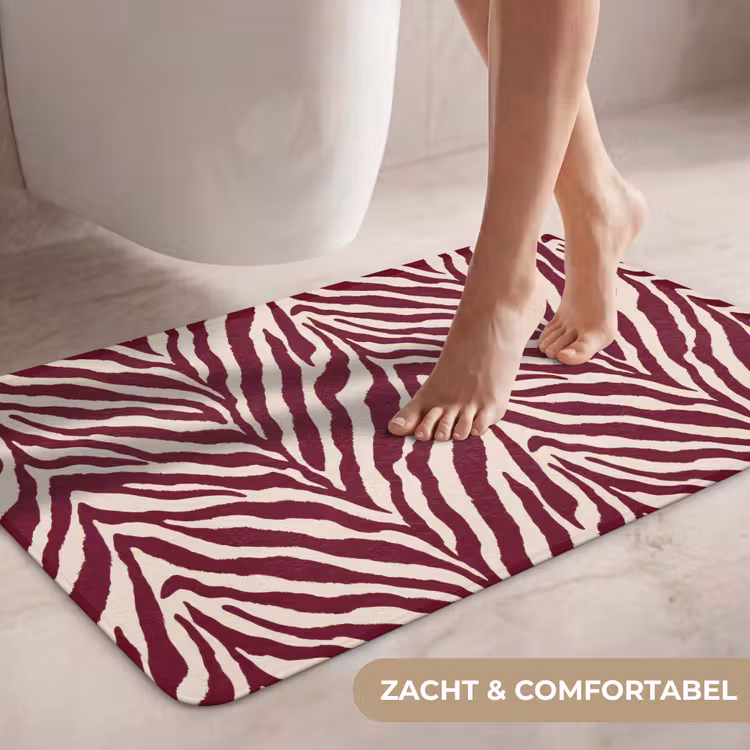 Wc Mat - Zebra - Motief - Bordeaux - Rood — 7