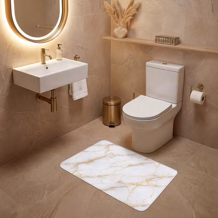 Wc Mat - Wit - Goud - Marmer - Aders — 4