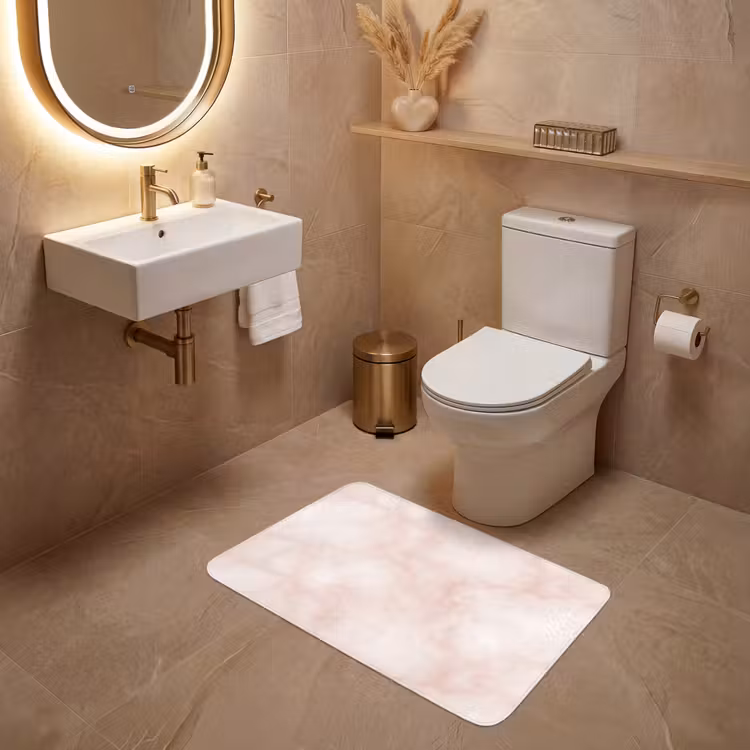 Wc Mat - Roze - Marmer - Crème — 4