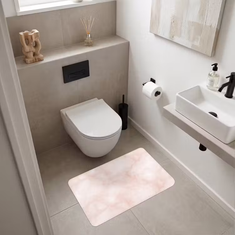 Wc Mat - Roze - Marmer - Crème — 6