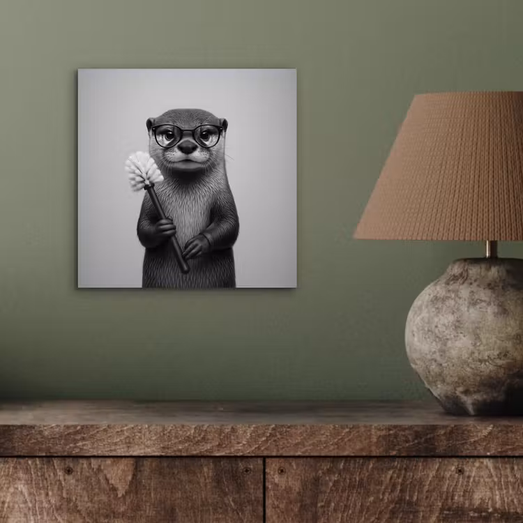 Aluminium schilderij - Otter - Wc-borstel - Bril - Zwart - Wit — 3