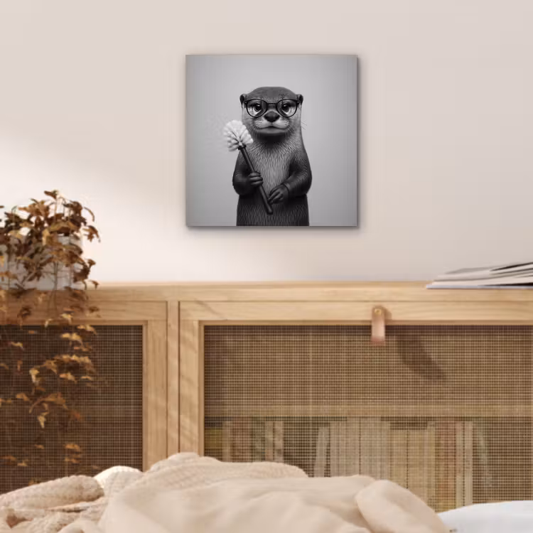 Aluminium schilderij - Otter - Wc-borstel - Bril - Zwart - Wit — 4