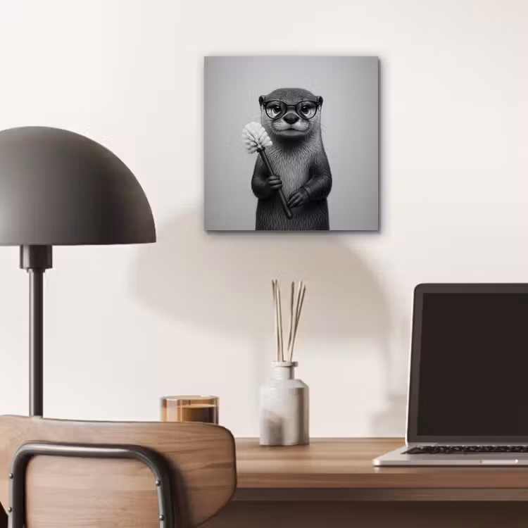 Aluminium schilderij - Otter - Wc-borstel - Bril - Zwart - Wit — 6