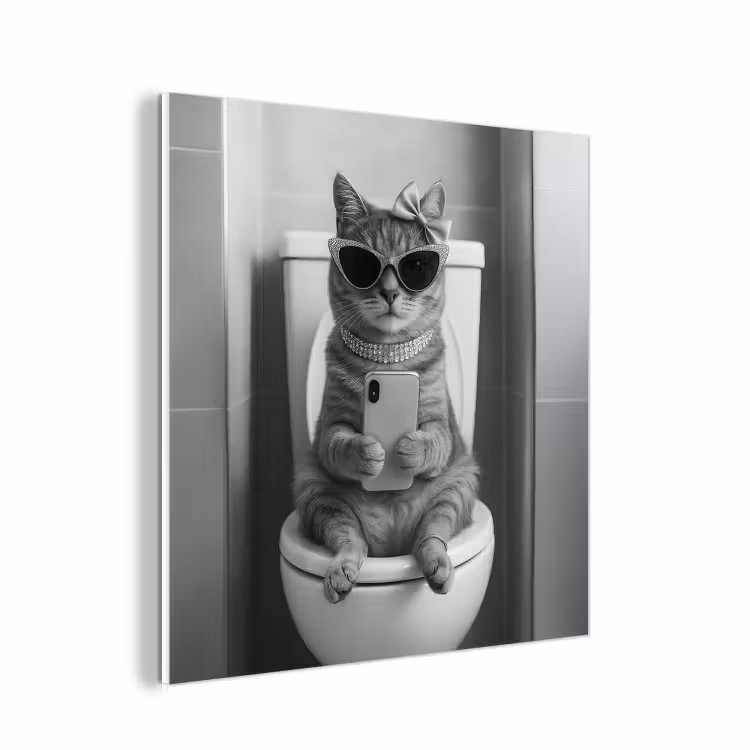 Forex - Kat - Telefoon - Toilet - Zwart - Wit — 1
