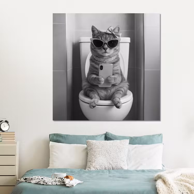 Forex - Kat - Telefoon - Toilet - Zwart - Wit — 2