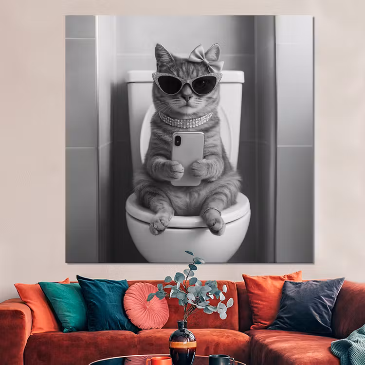 Forex - Kat - Telefoon - Toilet - Zwart - Wit — 3