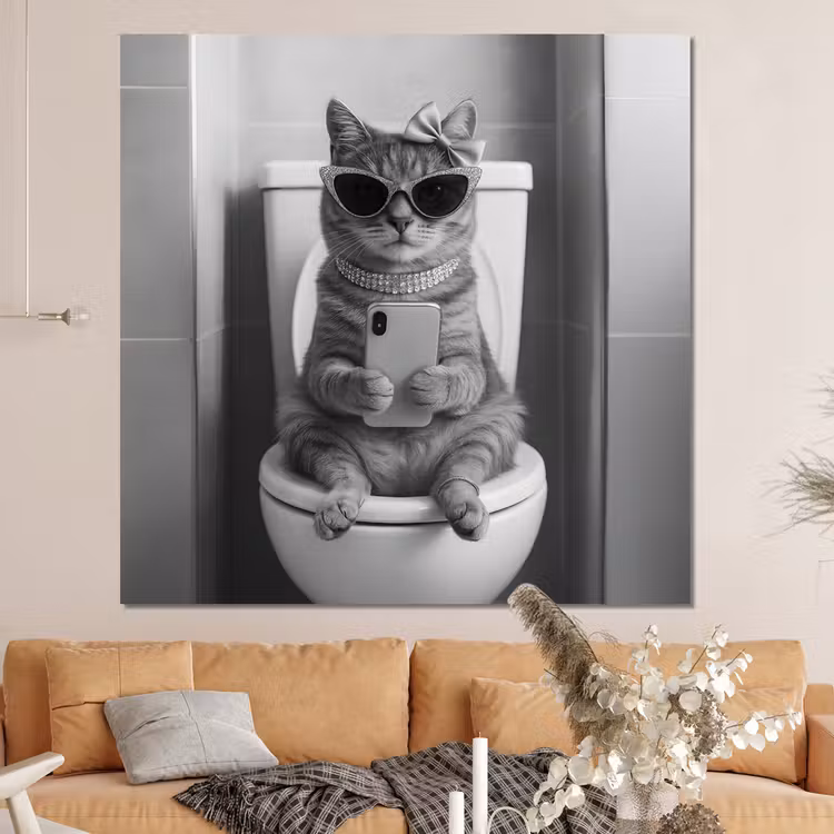 Forex - Kat - Telefoon - Toilet - Zwart - Wit — 4