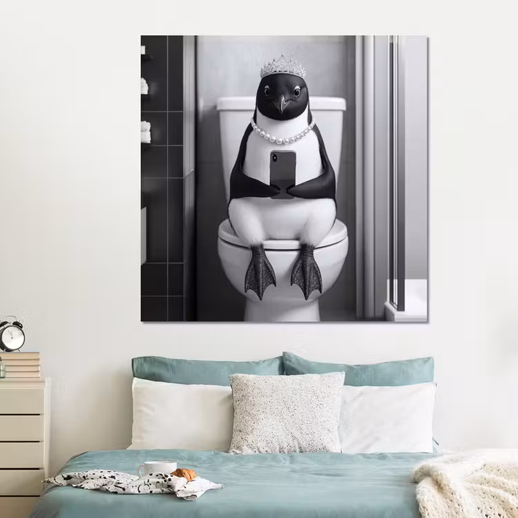 Forex - Pinguïn - Telefoon - Toilet - Zwart - Wit — 2