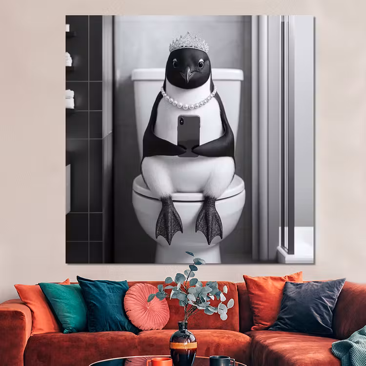 Forex - Pinguïn - Telefoon - Toilet - Zwart - Wit — 3
