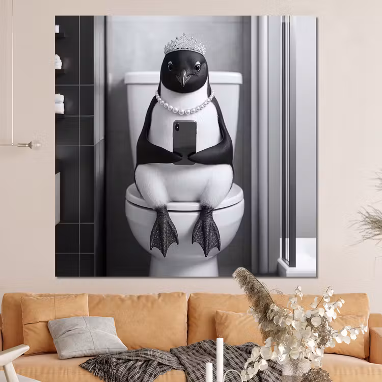 Forex - Pinguïn - Telefoon - Toilet - Zwart - Wit — 4
