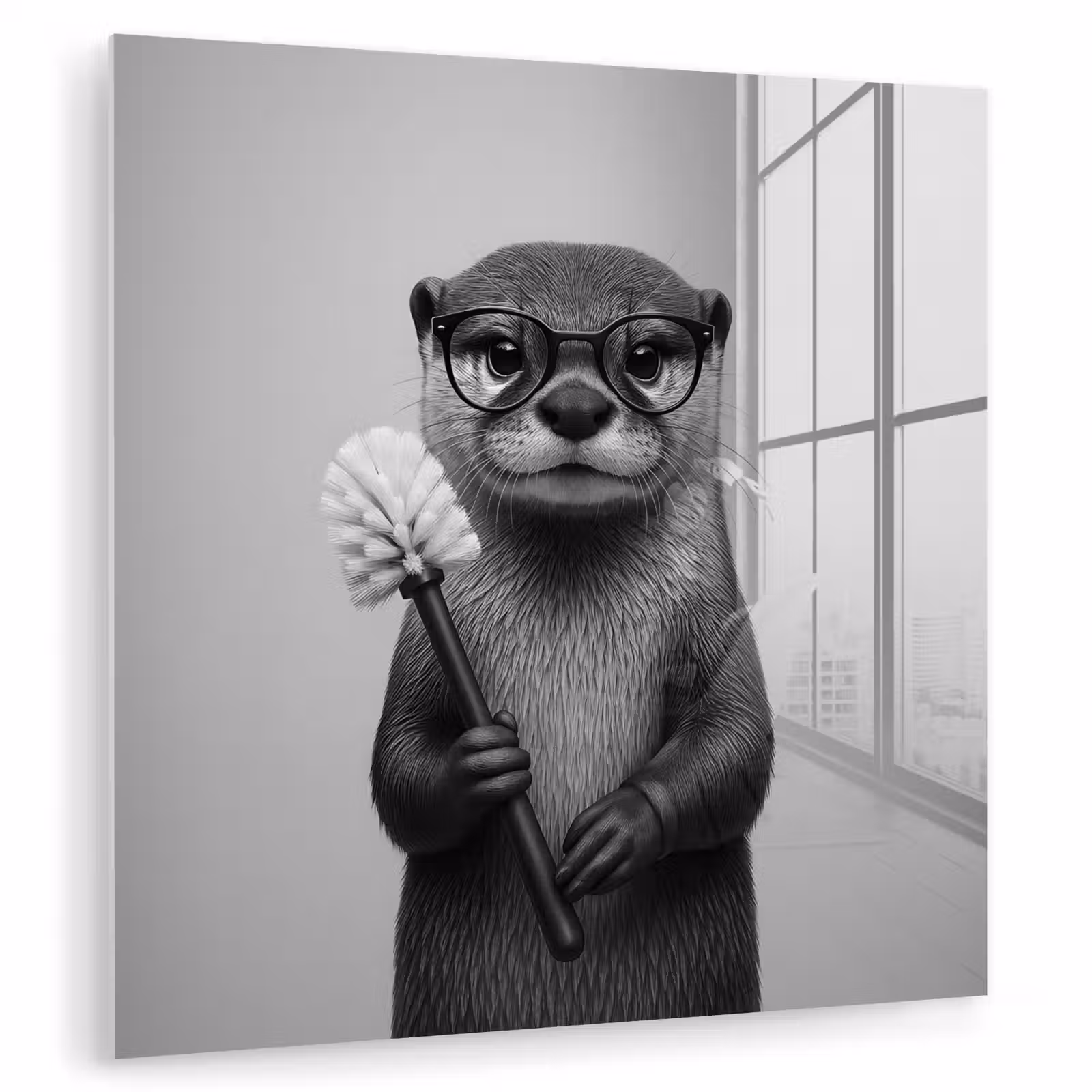 Glas schilderij - Otter - Wc-borstel - Bril - Zwart - Wit — 1