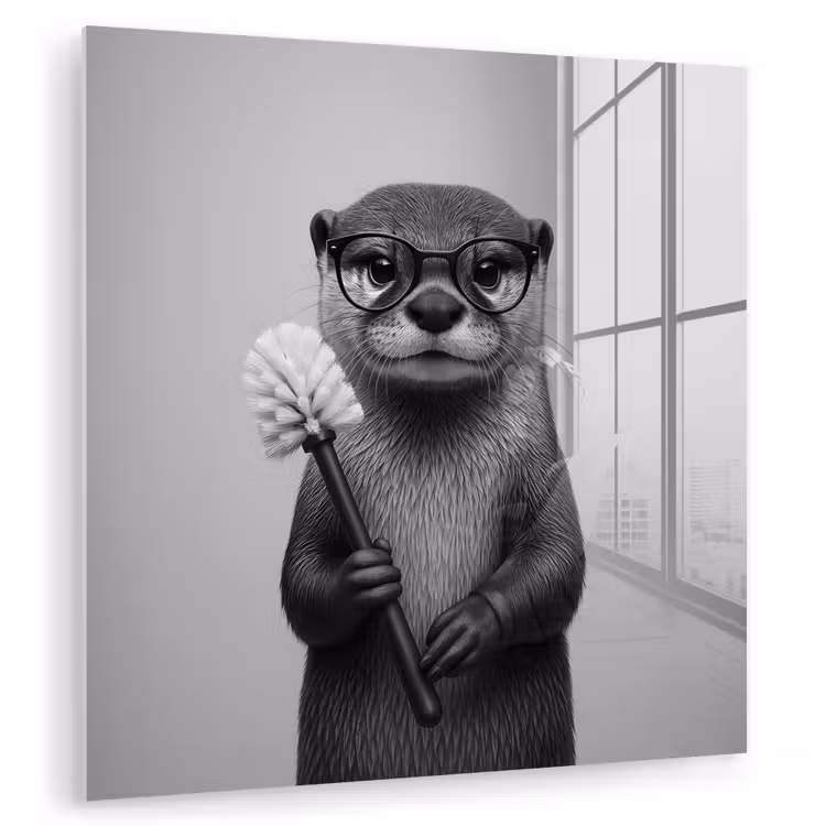 Glas schilderij - Otter - Wc-borstel - Bril - Zwart - Wit — 1