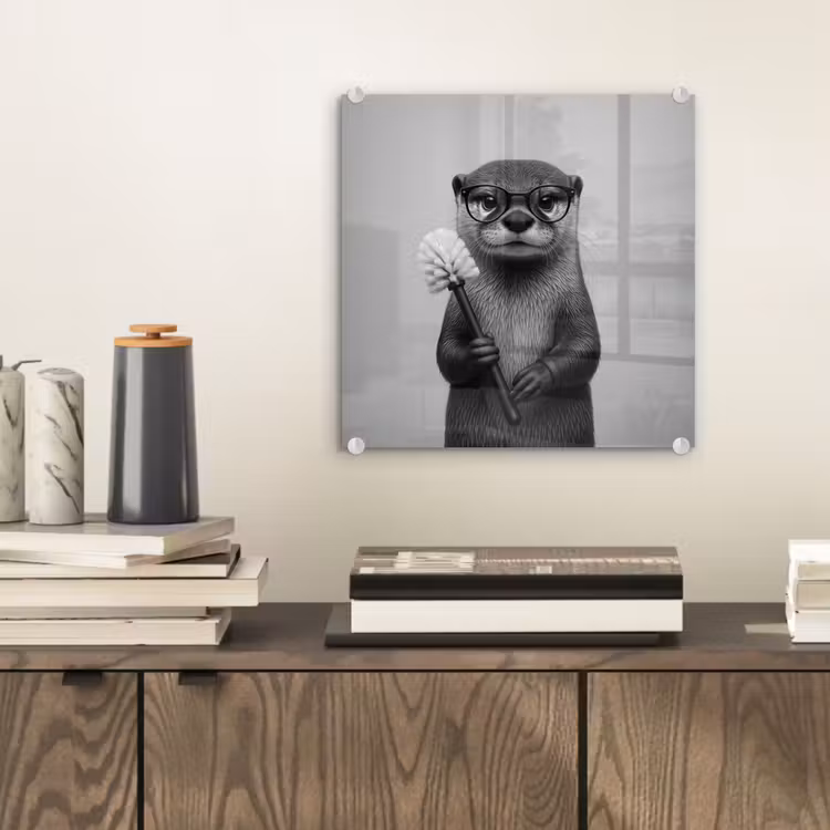 Glas schilderij - Otter - Wc-borstel - Bril - Zwart - Wit — 2