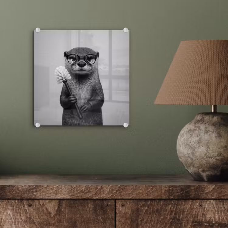 Glas schilderij - Otter - Wc-borstel - Bril - Zwart - Wit — 4