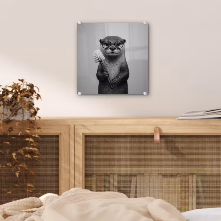 Glas schilderij - Otter - Wc-borstel - Bril - Zwart - Wit — 5