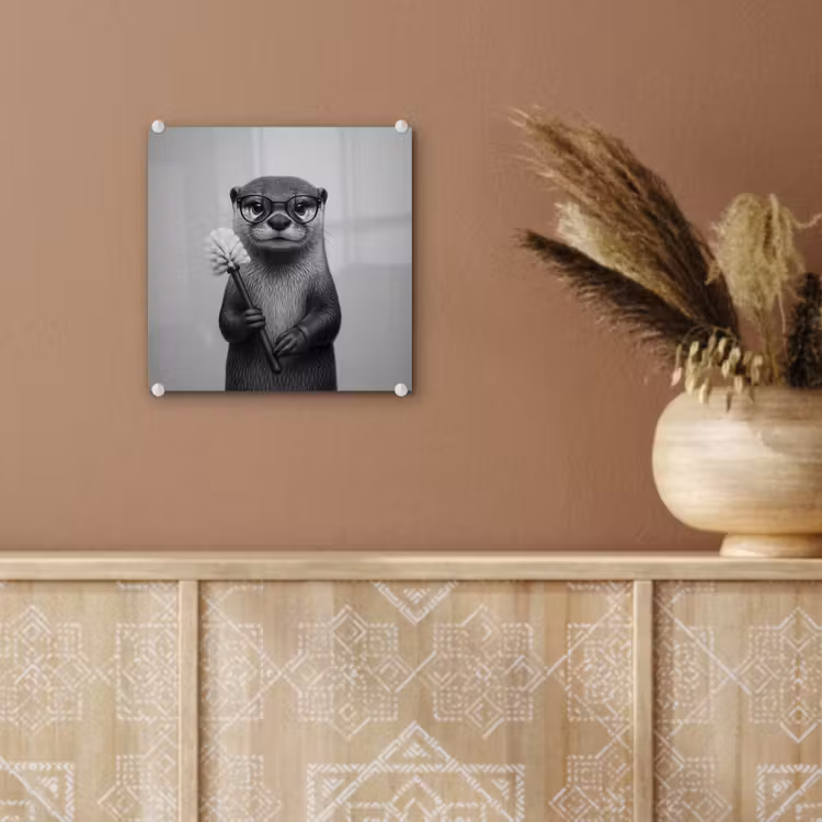 Glas schilderij - Otter - Wc-borstel - Bril - Zwart - Wit — 6