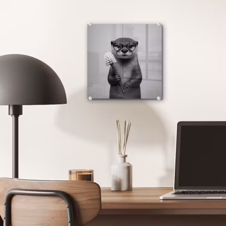 Glas schilderij - Otter - Wc-borstel - Bril - Zwart - Wit — 7