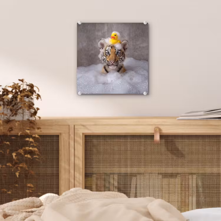 Glas schilderij - Welpje - Bad - Geel — 5