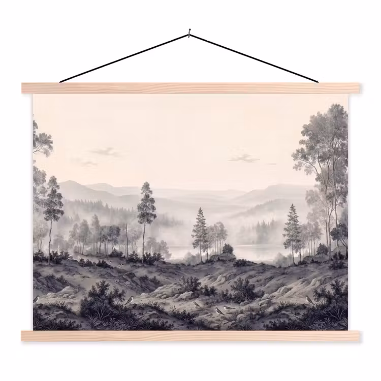 Schoolplaat - Mistig - Berglandschap - Illustratie — 1