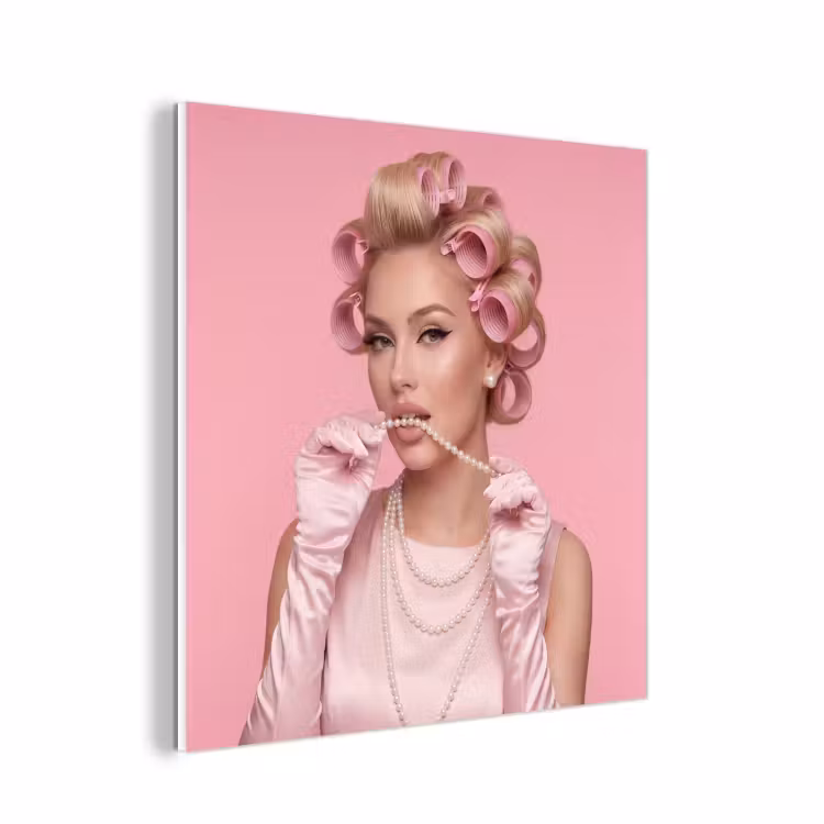 Forex - Vrouw - Roze - Parelketting - Krulspelden — 1