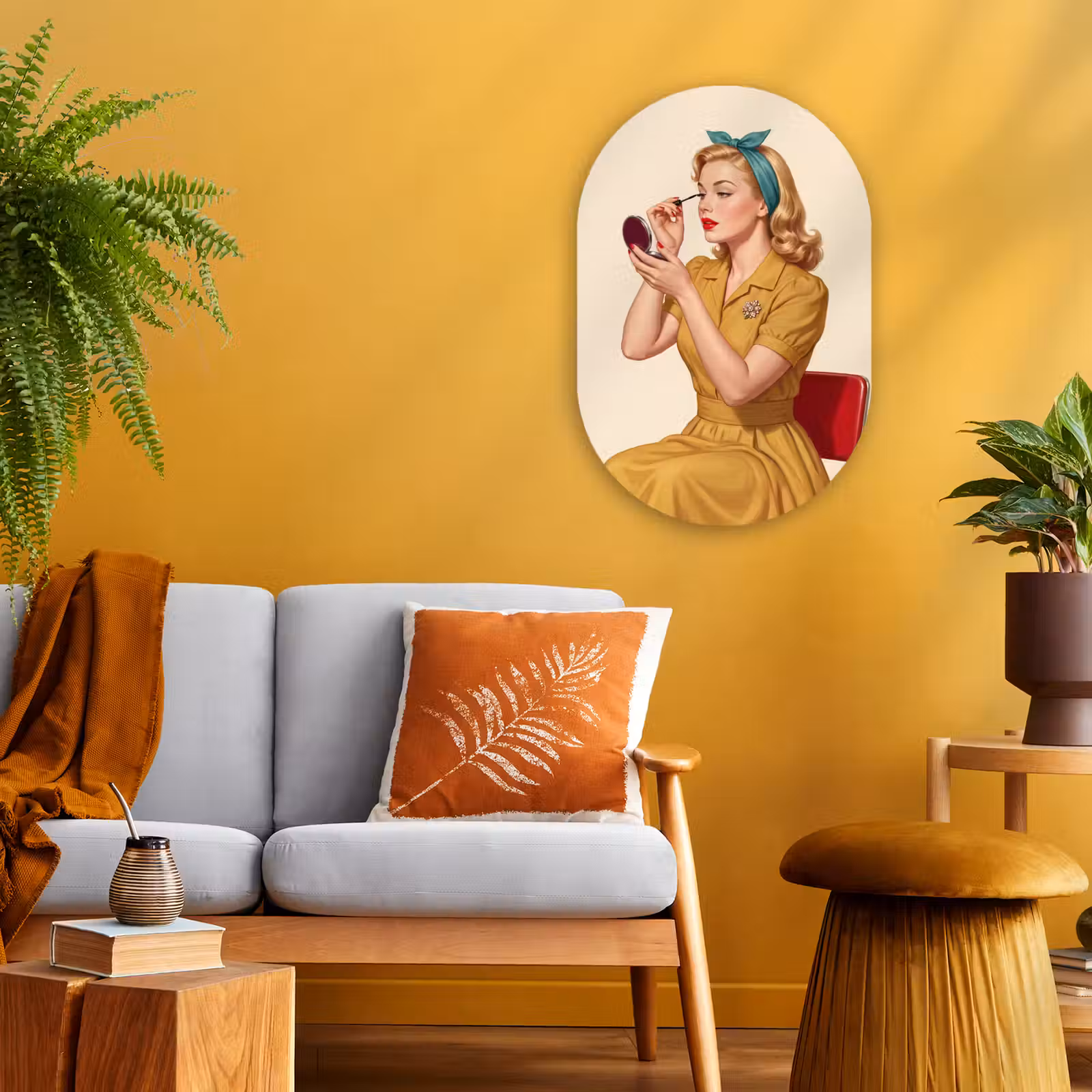 Muurovaal - Kunststof - Illustratie - Mascara - Vrouw - Geel — 1