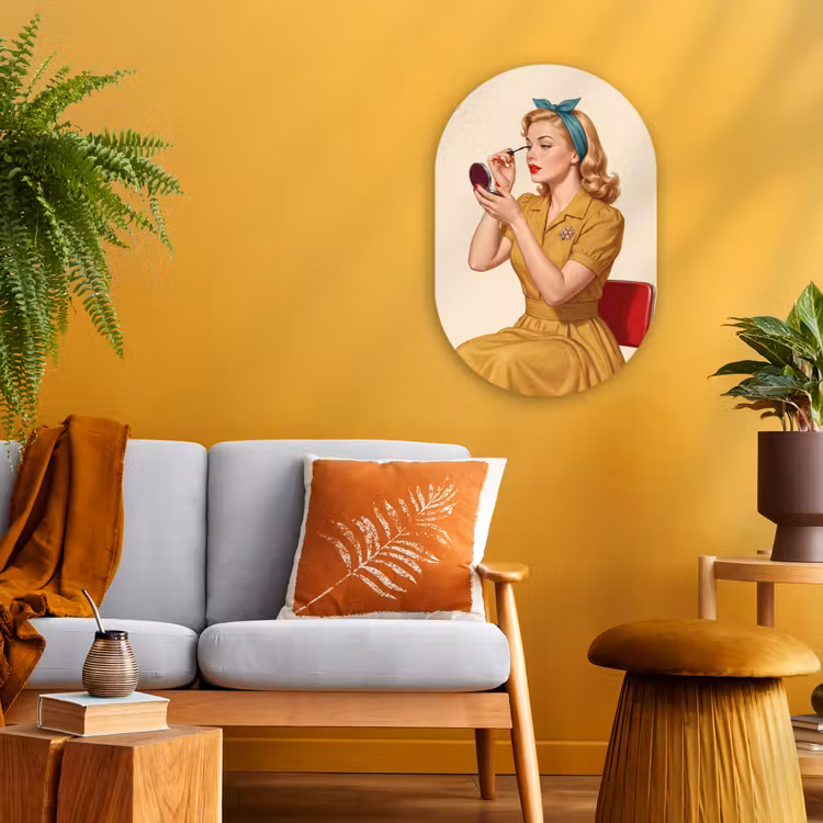 Muurovaal - Kunststof - Illustratie - Mascara - Vrouw - Geel — 1