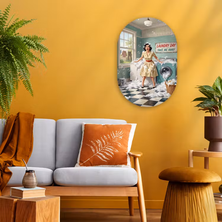 Muurovaal - Kunststof - Retro - Blauw - Vrouw — 1