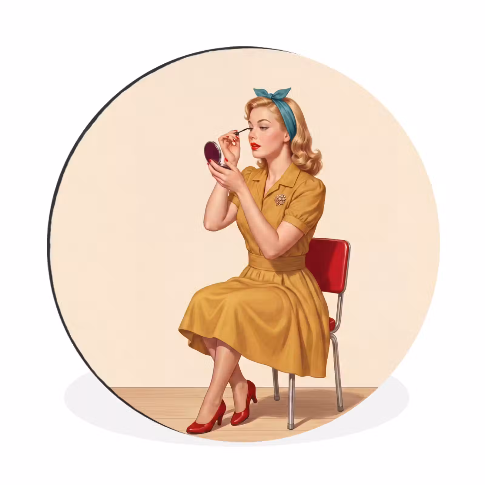 Wandcirkel - Aluminium - Illustratie - Mascara - Vrouw - Geel — 1