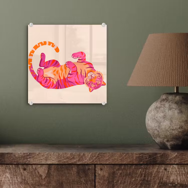 Glas schilderij - Tijger - Roze - Oranje — 4