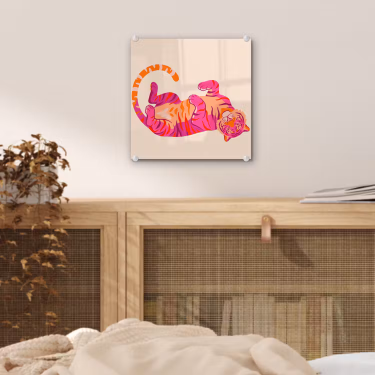 Glas schilderij - Tijger - Roze - Oranje — 5