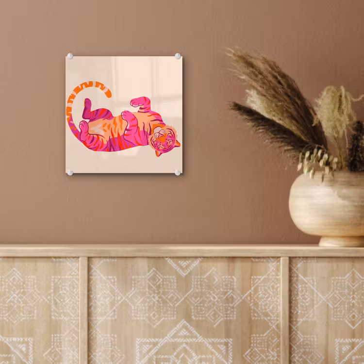 Glas schilderij - Tijger - Roze - Oranje — 6