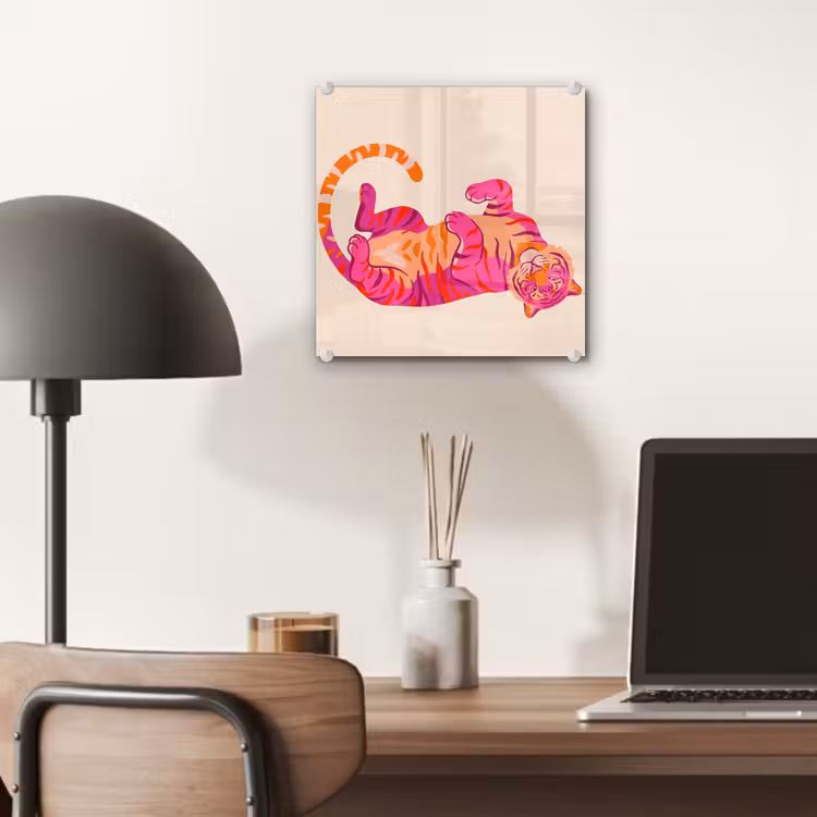 Glas schilderij - Tijger - Roze - Oranje — 7