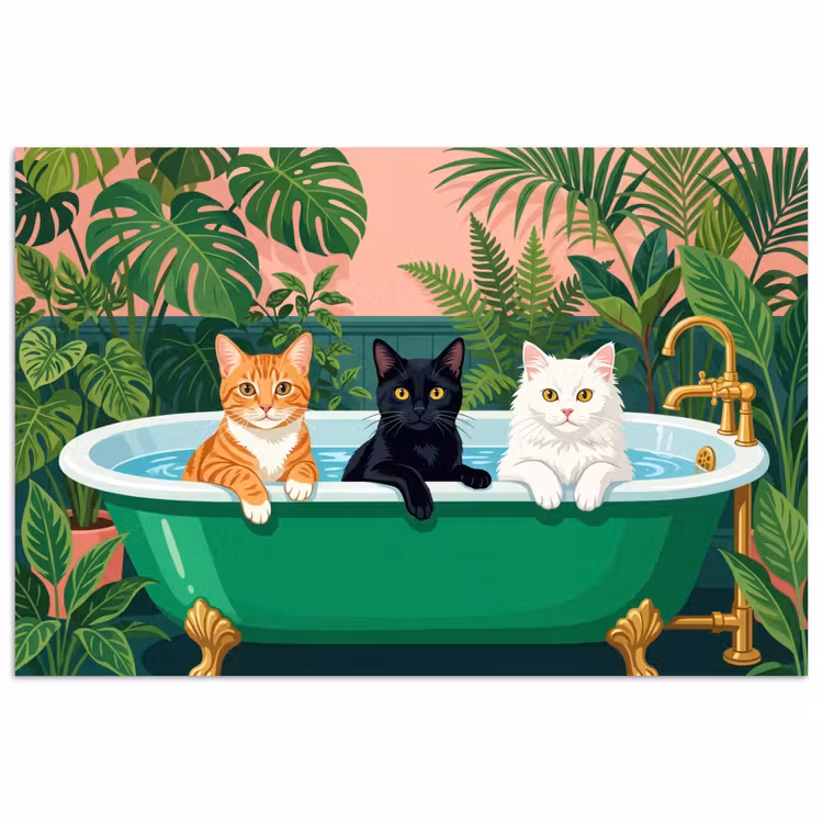 Poster - Badkamer - Kattenparade - Kleurrijk — 1