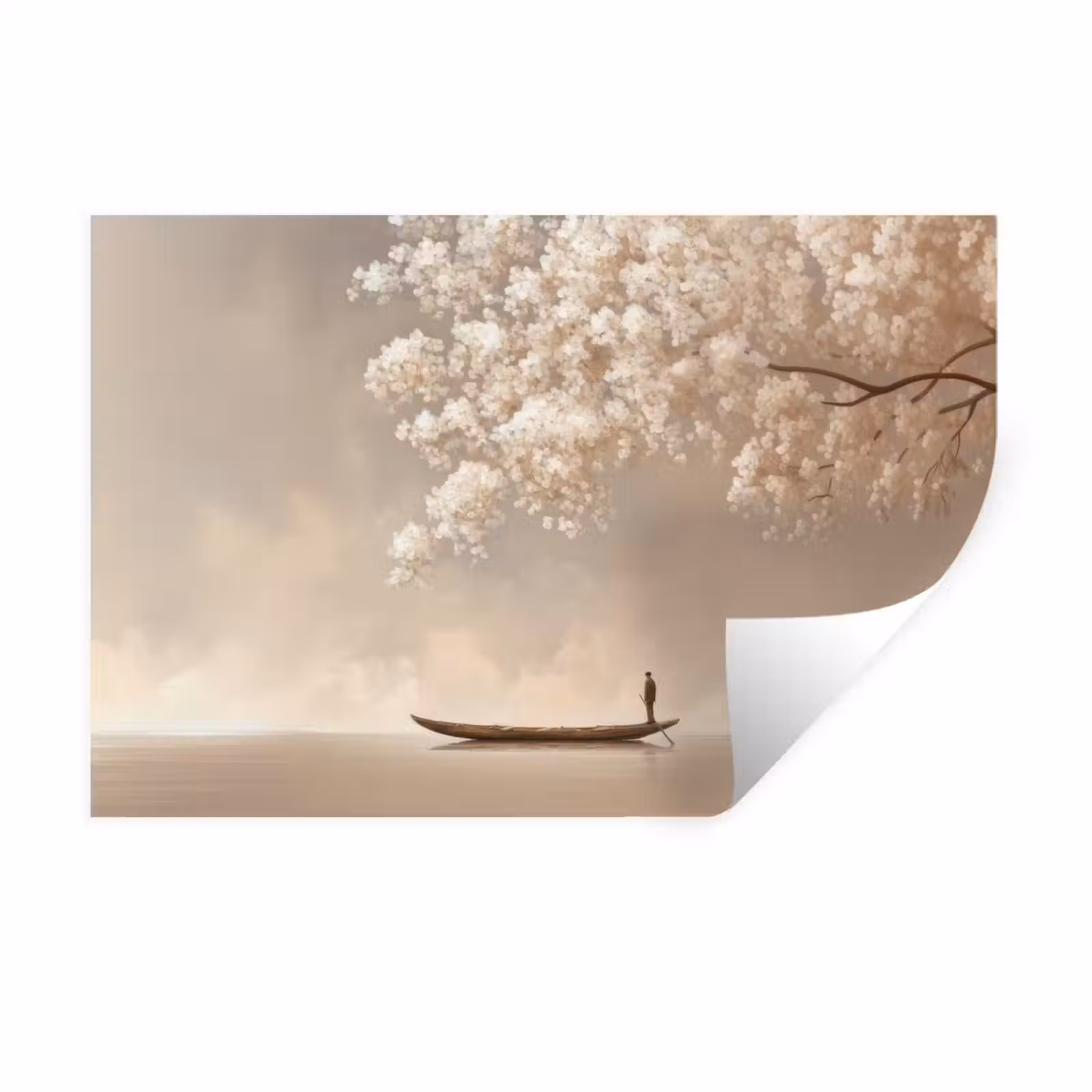 Muursticker - Bloesems - Wit - Boot - Minimalistisch — 1