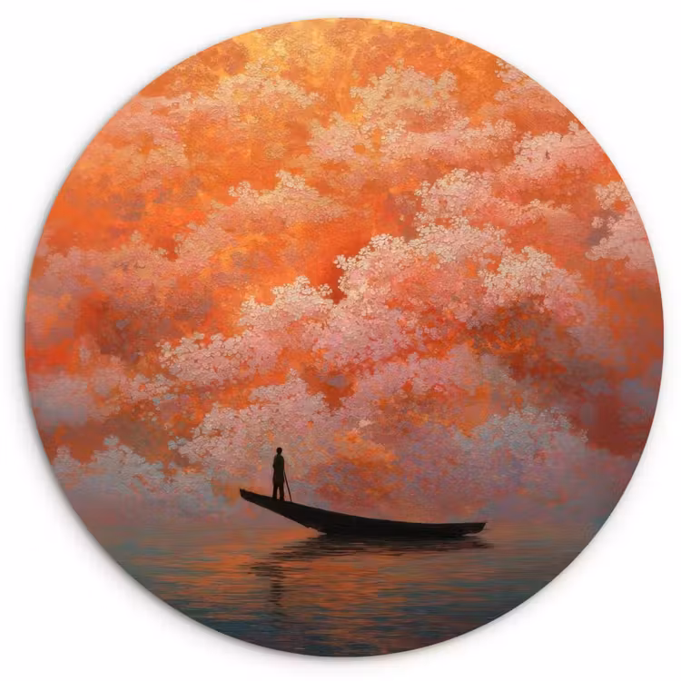 Muurcirkel - Zee - Boot - Wolken - Oranje