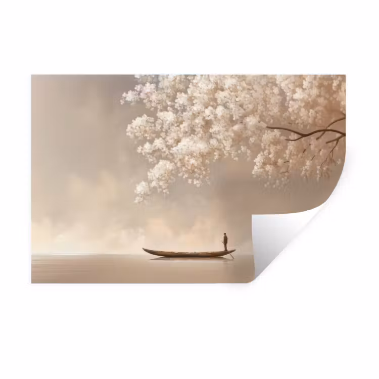 Muursticker - Bloesems - Wit - Boot - Minimalistisch — 1