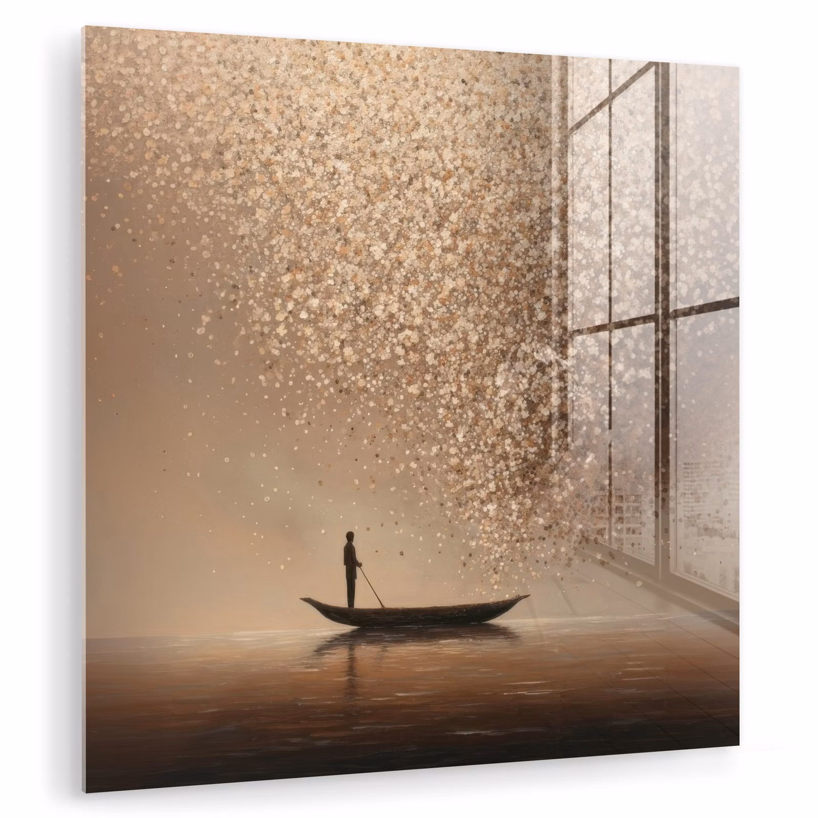 Glas schilderij - Bootje - Blaadjes - Goud - Water — 1