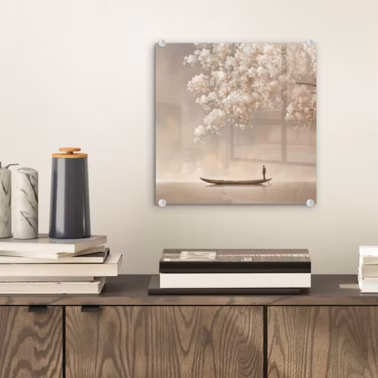 Glas schilderij - Bloesems - Wit - Boot - Minimalistisch — 2