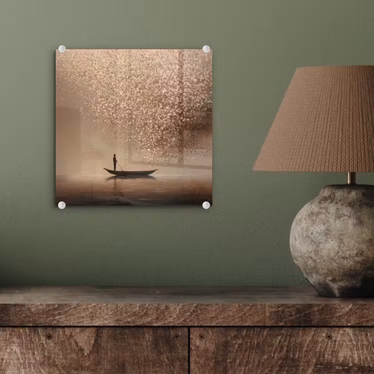 Glas schilderij - Bootje - Blaadjes - Goud - Water — 4