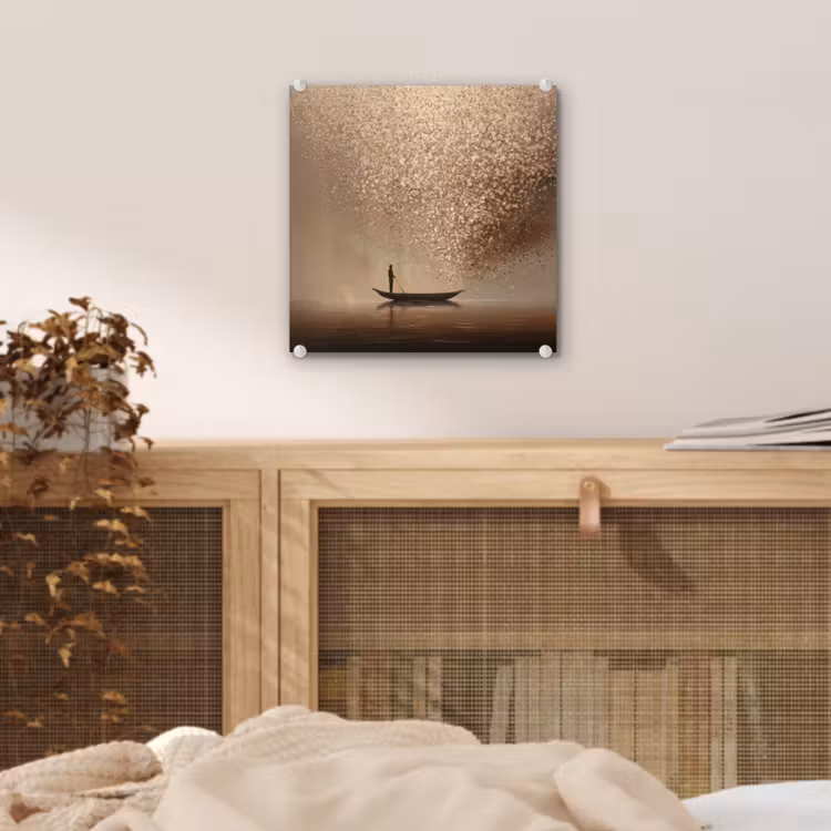 Glas schilderij - Bootje - Blaadjes - Goud - Water — 5