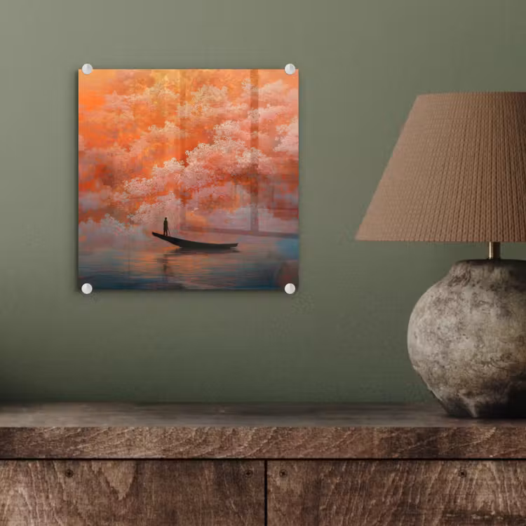 Glas schilderij - Zee - Boot - Wolken - Oranje — 4