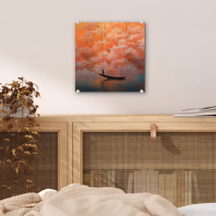 Glas schilderij - Zee - Boot - Wolken - Oranje — 5